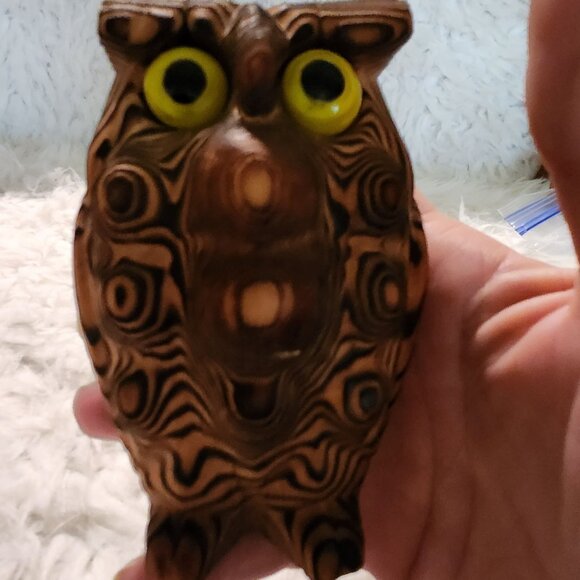 Hand Carved Cryptomeria Japan Wony Owl & Dog Figurine Set - Picture 5 of 11